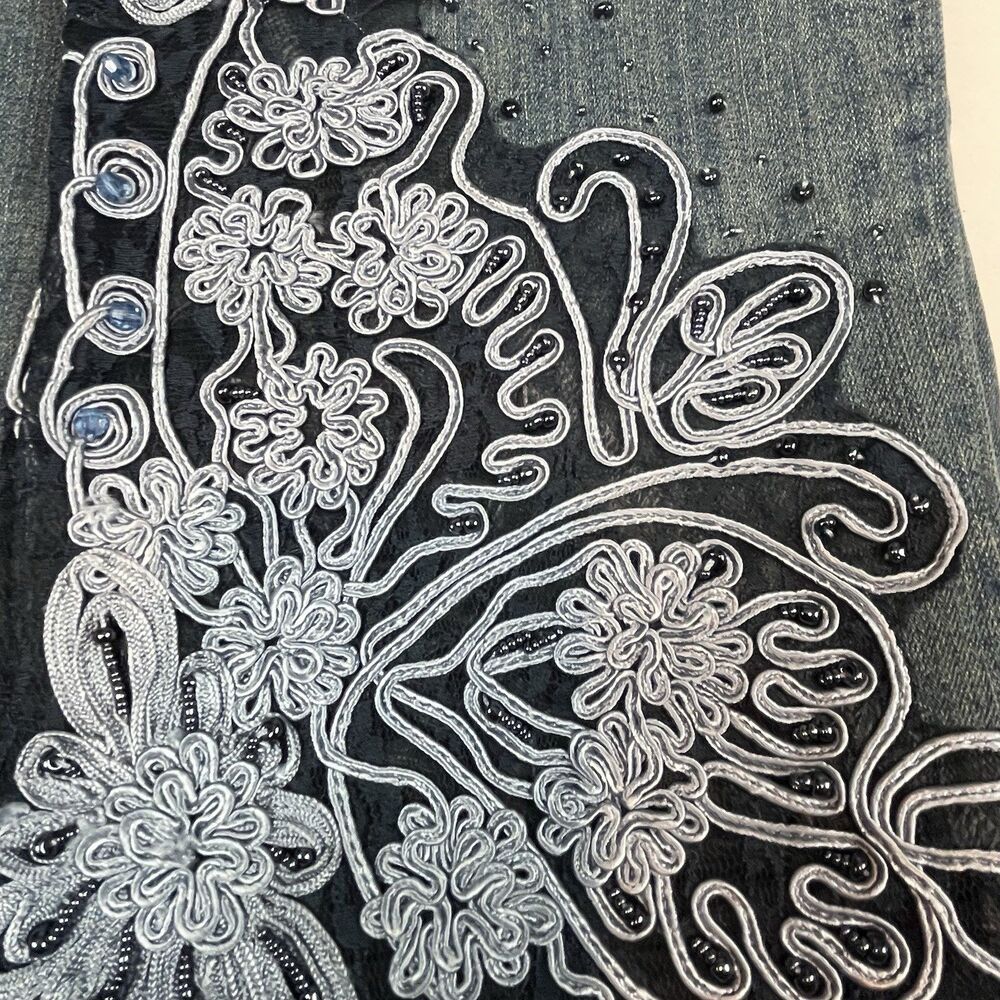 Soft Surroundings EUC Embroidered Jeans Womens 14 Blue‎ Floral Beaded 2BW67 - Picture 5 of 7